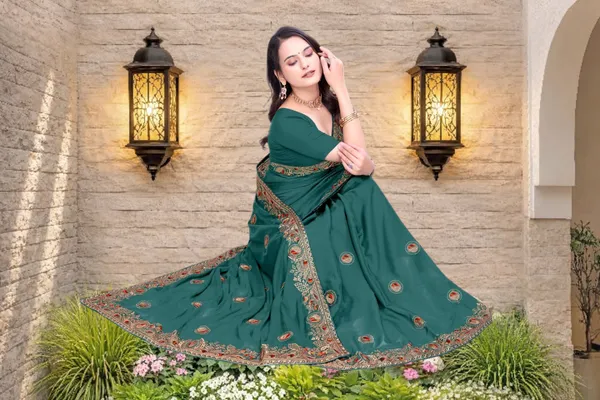 Teal_Star_Georgette_Embroidered_Saree_For_Women