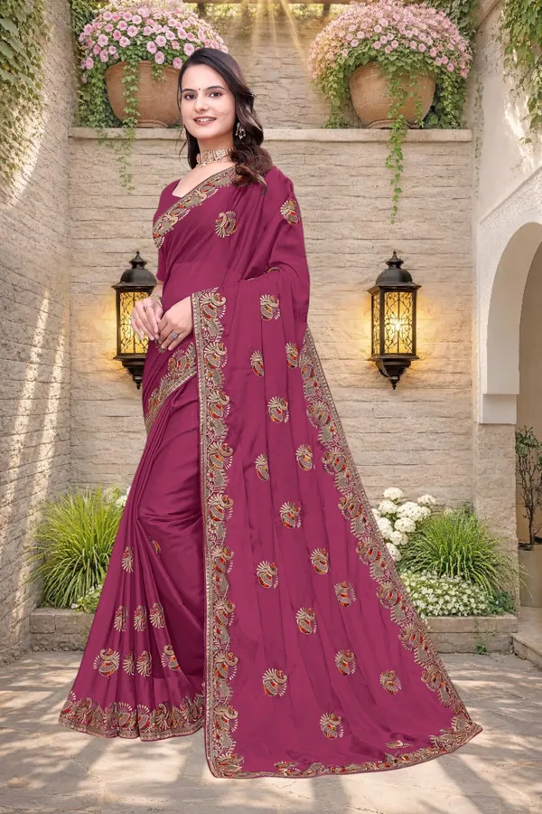 Maroon_Star_Georgette_Embroidered_Saree_With_Blouse_For_Women