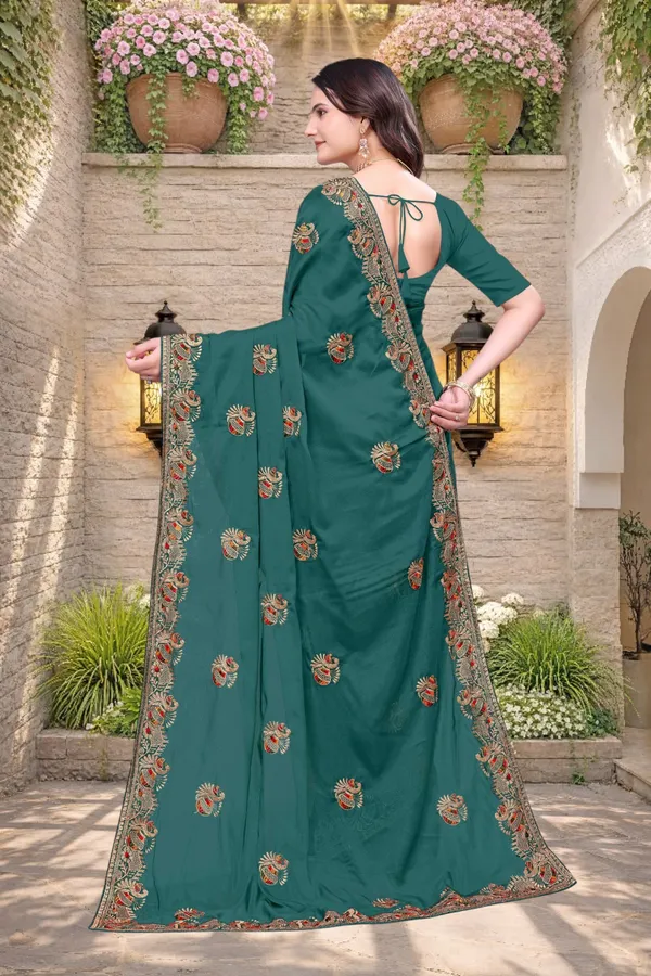 Green_Star_Georgette_Embroidered_Saree_With_Blouse_For_Women
