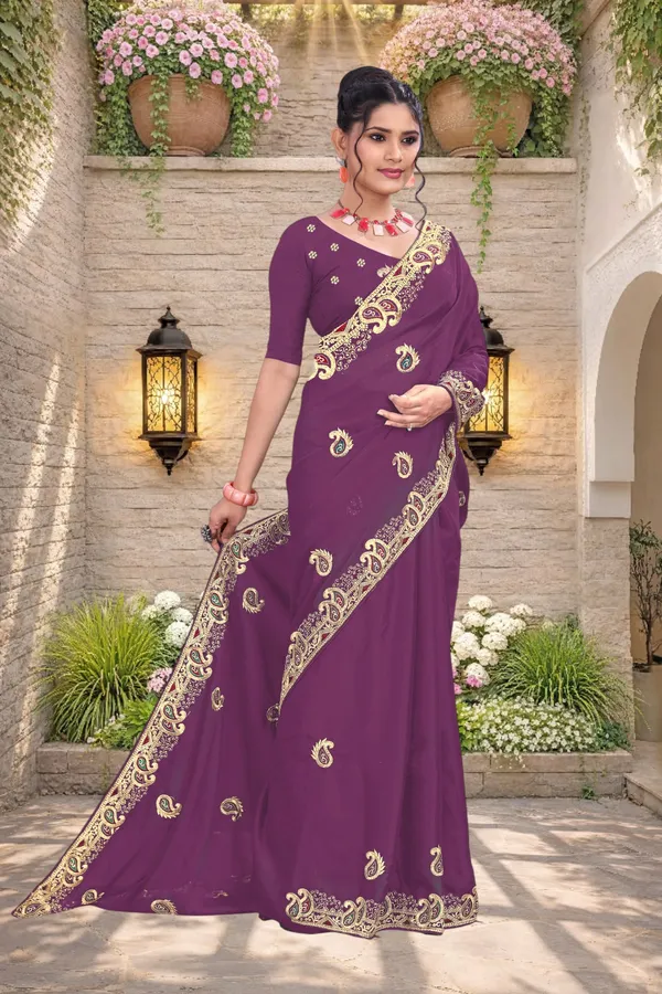 Purple_Star_Georgette_Embellished_Saree_With_Blouse_For_Women