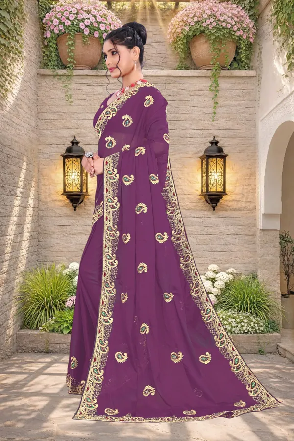 Purple_Star_Georgette_Embellished_Saree_With_Blouse_For_Women
