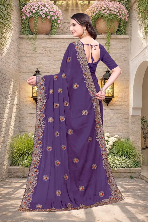 Purple_Star_Georgette_Embroidered_Saree_For_Women