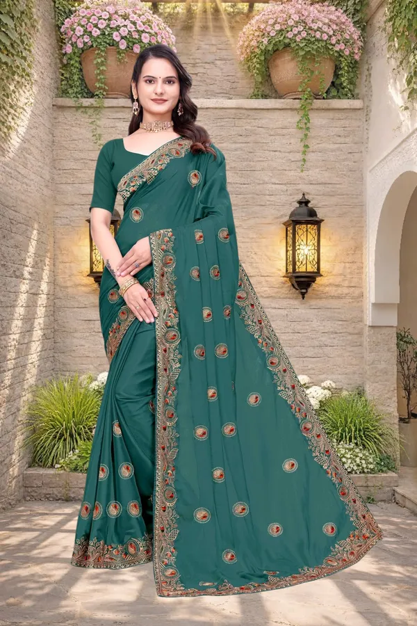 Teal_Star_Georgette_Embroidered_Saree_For_Women