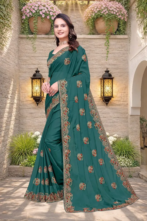 Green_Star_Georgette_Embroidered_Saree_With_Blouse_For_Women