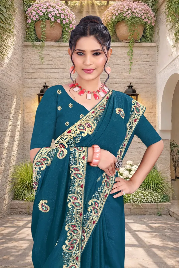 Teal_Star_Georgette_Embroidered_Saree_For_Women