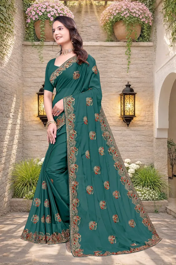 Green_Star_Georgette_Embroidered_Saree_With_Blouse_For_Women