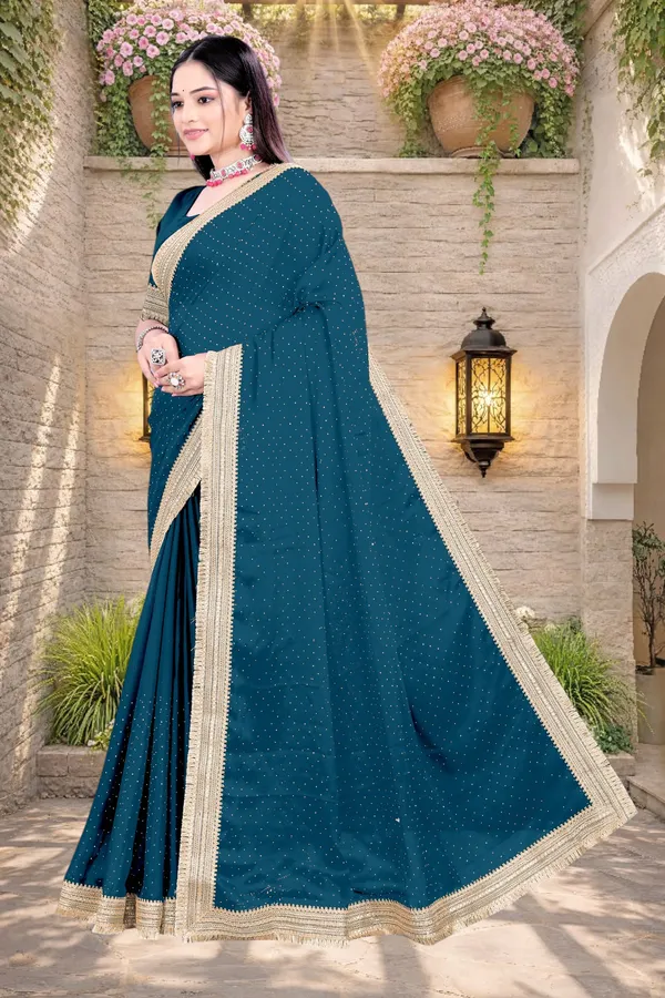 Teal_Star_Georgette_Embellished_Saree_For_Women
