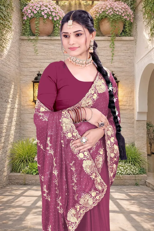 Wine_Star_Georgette_Floral_Embroidered_Saree_For_Women