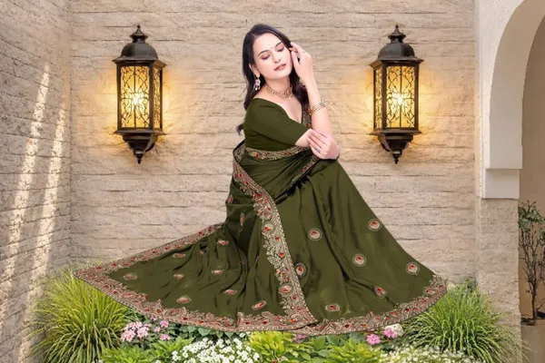 Olive_Green_Star_Georgette_Embroidered_Saree_For_Women