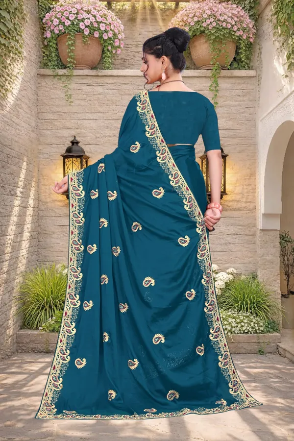 Teal_Star_Georgette_Embroidered_Saree_For_Women