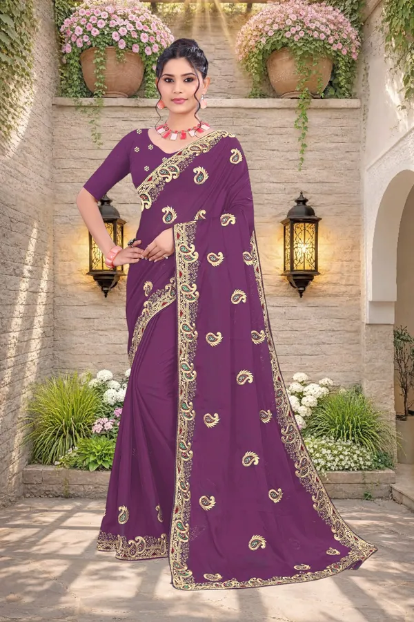 Purple_Star_Georgette_Embellished_Saree_With_Blouse_For_Women