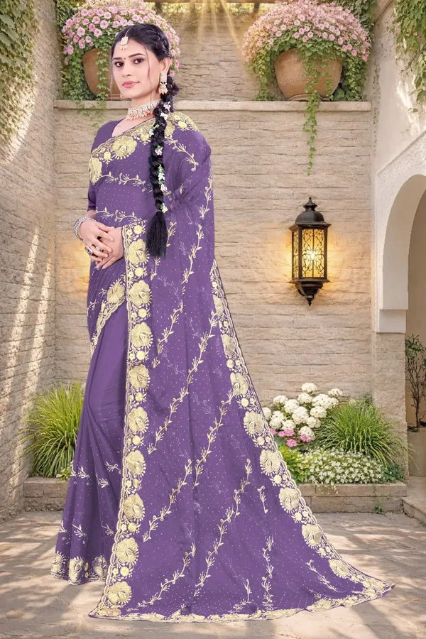 Purple_Star_Georgette_Floral_Embroidered_Saree_For_Women