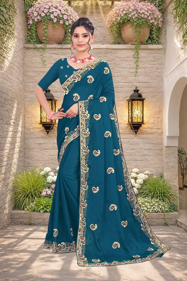Teal_Star_Georgette_Embroidered_Saree_For_Women