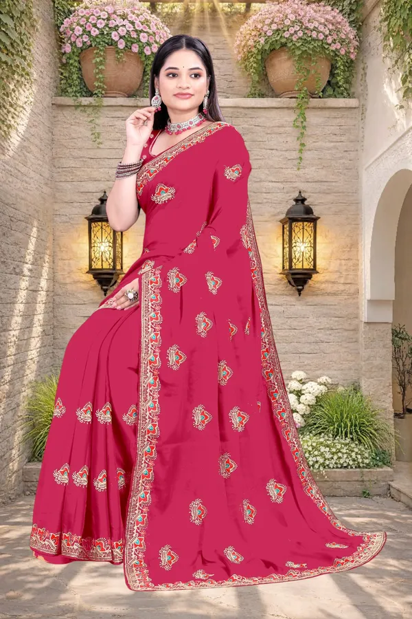 Magenta_Star_Georgette_Printed_Saree_For_Women
