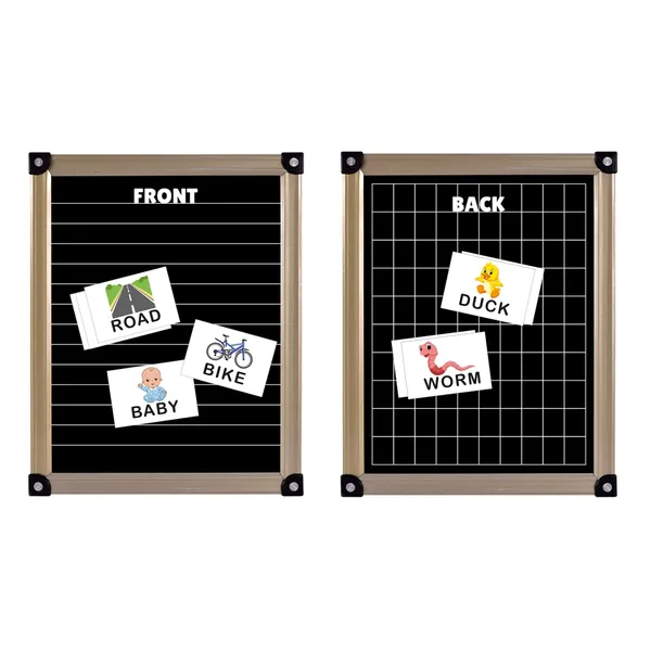 Double_Sided_Educational_Slate_Black_Mdf_20_X_25_Cm_Chalkboard_With_Gold_Tin_Frame_Handwriting_Practice_Includes_3_Letter_Spelling_Flashcards_2_Line_Graph