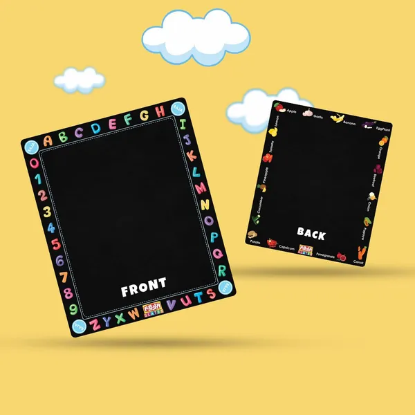 Tokyodo_Pre_Printed_Rewriting_Slates_Chalk_Board_For_Kids_Double_Sided_Writing_Learning_Black_Board_With_4_Letter_Spelling_Cards_2_Friuits_And_Veges