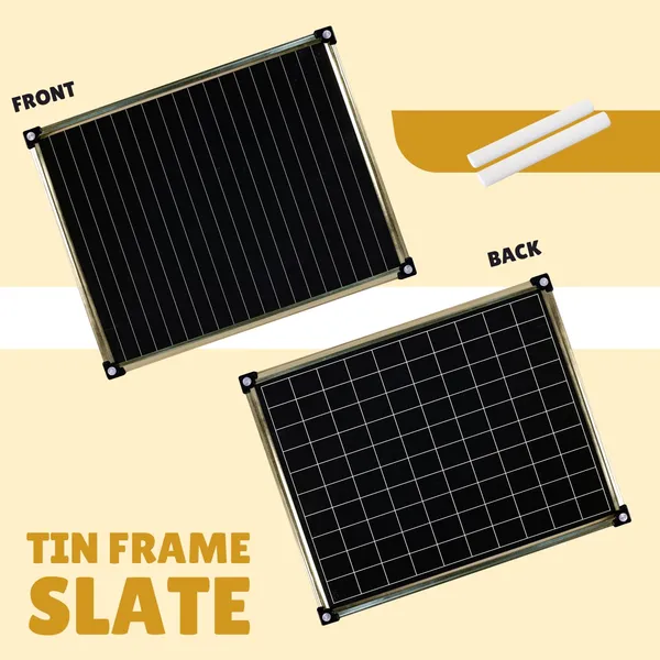 Tokyodo_Nano_Slate_Doublesided_Chalkboard_For_Kids_Slate_25x30_Centimeters_Reusable_And_Erasable_Educational_Learning_Gold_Tin_Frame_With_4_Letter_Spelling_Cards_1_Line_Graph_Slates