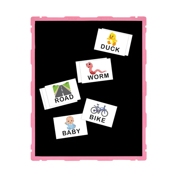 Tokyodo_Kids_Double_Sided_Slate_Board_Reusable_Chalk_Writing_Pad_Educational_Learning_Toy_For_Drawing_Writing_Alphabet_Practice_With_Word_Learning_Cards_25x30_Cm_Pink_With_English_Words