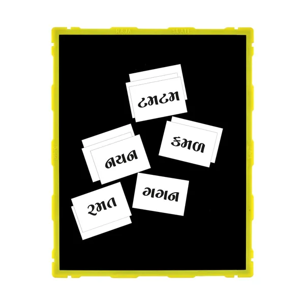 Tokyodo_Kids_Double_Sided_Slate_Board_Reusable_Chalk_Writing_Pad_Educational_Learning_Toy_For_Drawing_Writing_Alphabet_Practice_With_Word_Learning_Cards_Yellow_With_Gujarati_Words