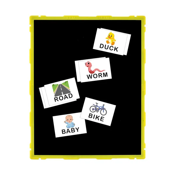 Tokyodo_Kids_Double_Sided_Slate_Board_Reusable_Chalk_Writing_Pad_Educational_Learning_Toy_For_Drawing_Writing_Alphabet_Practice_With_Word_Learning_Cards_25x30_Cm_Yellow_With_English_Words