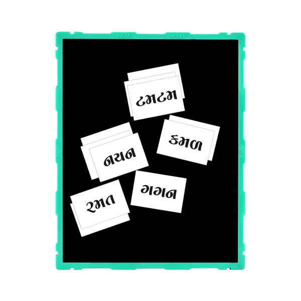 Tokyodo_Kids_Double_Sided_Slate_Board_Reusable_Chalk_Writing_Pad_Educational_Learning_Toy_For_Drawing_Writing_Alphabet_Practice_With_Word_Learning_Cards_25x30_Cm_Cyan_With_Gujarati_Words