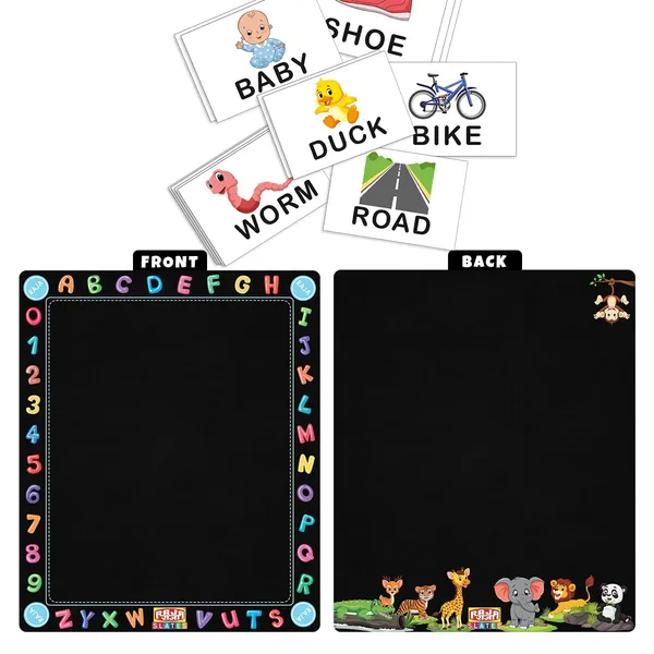 Rajaslates_Kids_Writing_Slate_Plastic_Frame_Plain_Blackboard_Slate_30_X_25_Cm_Reusable_Writing_Drawing_Board_With_Learning_Flashcards_Educational_And_For_Preschool_School_Kids_Zoo