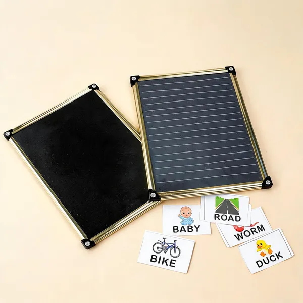 Tokyodo_Nano_Slate_Doublesided_Chalkboard_For_Kids_Slate_25x30_Centimeters_Reusable_And_Erasable_Educational_Learning_Gold_Tin_Frame_With_4_Letter_Spelling_Cards_1_Plain_Slates