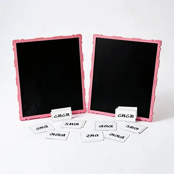 Tokyodo_Kids_Double_Sided_Slate_Board_Reusable_Chalk_Writing_Pad_Educational_Learning_Toy_For_Drawing_Writing_Alphabet_Practice_With_Word_Learning_Cards_20x25_Cm_Pink_With_Gujarati_Words