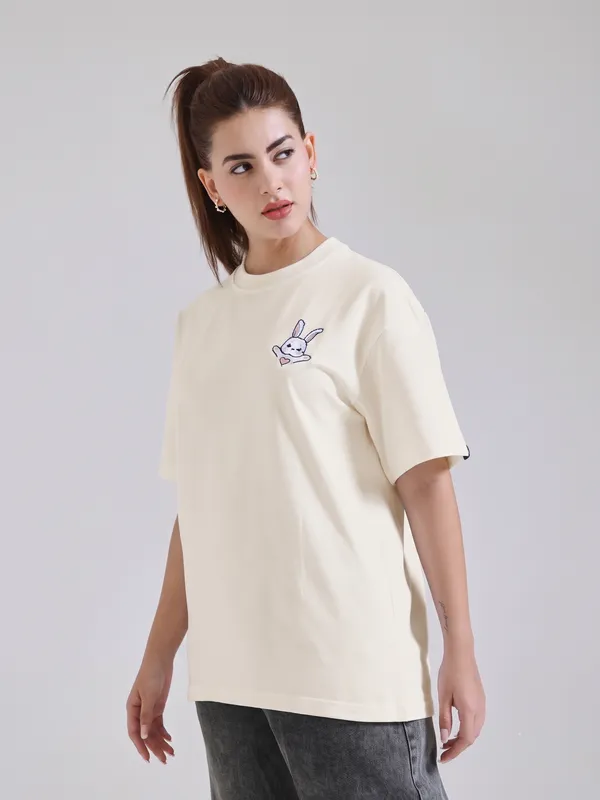 Cream_Embroidered_Fit_T-Shirt_for_Women