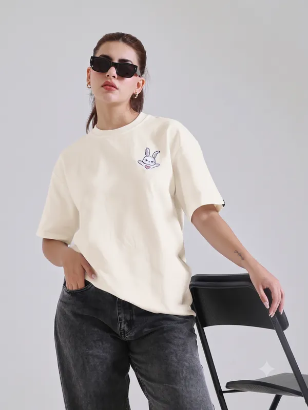 Cream_Embroidered_Fit_T-Shirt_for_Women