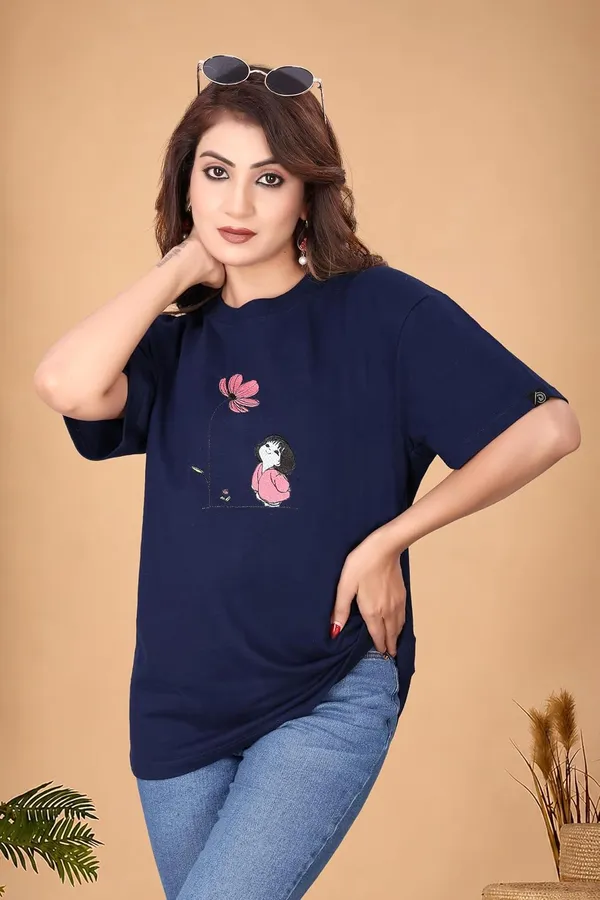 Women_S_Cotton_Blend_Embroidered__T_Shirt