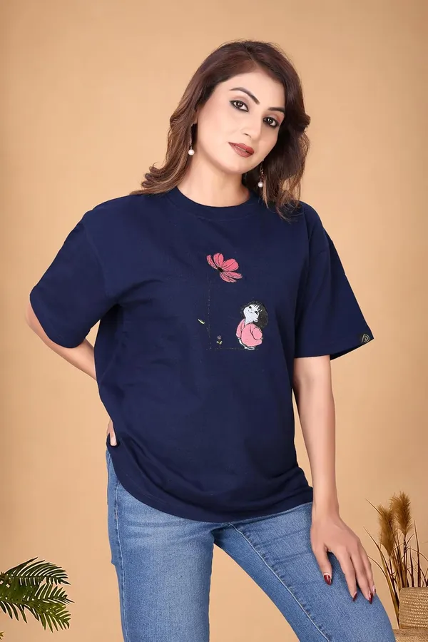 Women_S_Cotton_Blend_Embroidered__T_Shirt