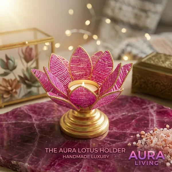 Brass_Lotus_Design_Pink_Beaded_Tealight_Holder
