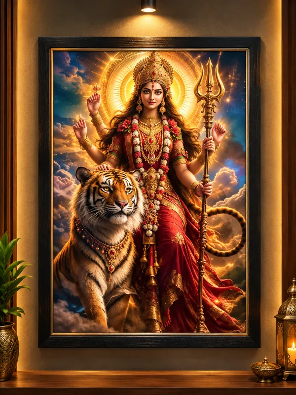 Framed_Devotional_Durga_Tiger_Wall_Art