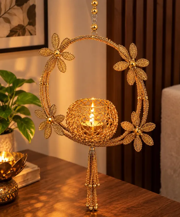 Gold_Metal_Floral_Hanging_Diya_Holder