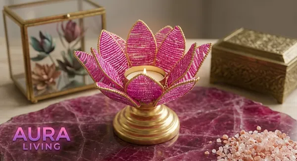 Brass_Lotus_Design_Pink_Beaded_Tealight_Holder