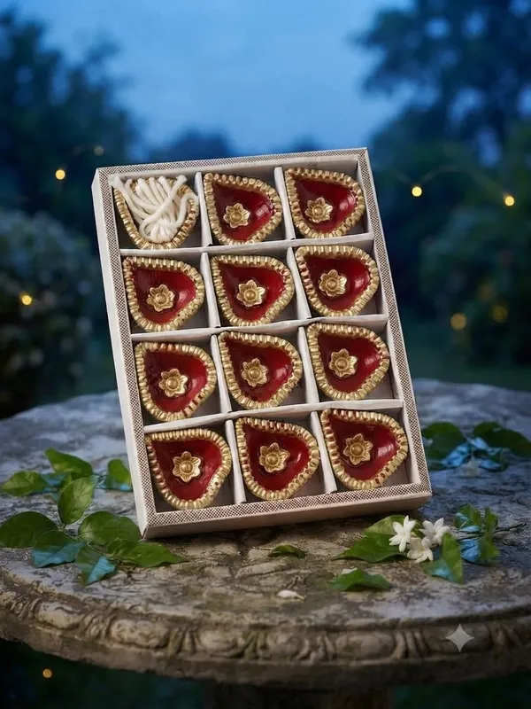 Red_Embellished_Festive_Diya_Set_With_Cotton_Wicks