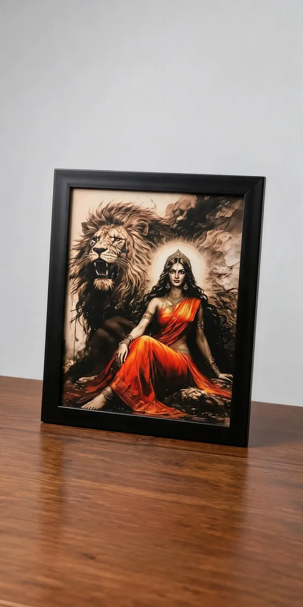 Pvc_Frame_Devotional_Goddess_Durga_With_Lion_Framed_Wall_Art