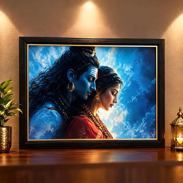 Pvc_Frame_Devotional_Shiva_Parvati_Blue_Tone_Framed_Wall_Art