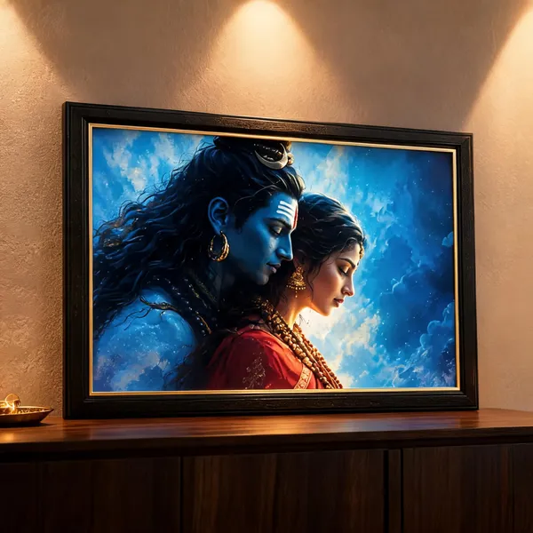Pvc_Frame_Devotional_Shiva_Parvati_Blue_Tone_Framed_Wall_Art