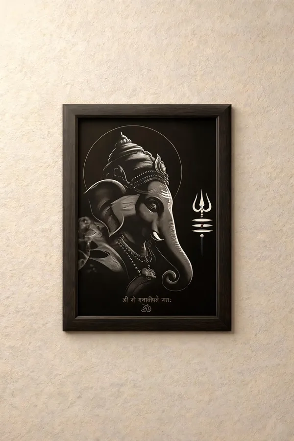 Pvc_Frame_Devotional_Lord_Ganesha_Monochrome_Framed_Wall_Art