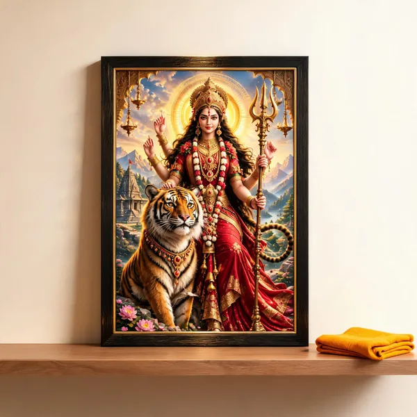 Pvc_Frame_Devotional_Goddess_Durga_Tiger_Framed_Wall_Art
