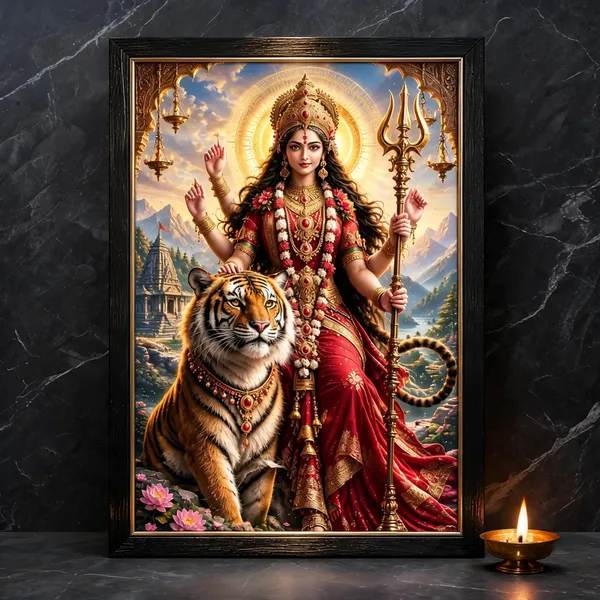 Pvc_Frame_Devotional_Goddess_Durga_Tiger_Framed_Wall_Art