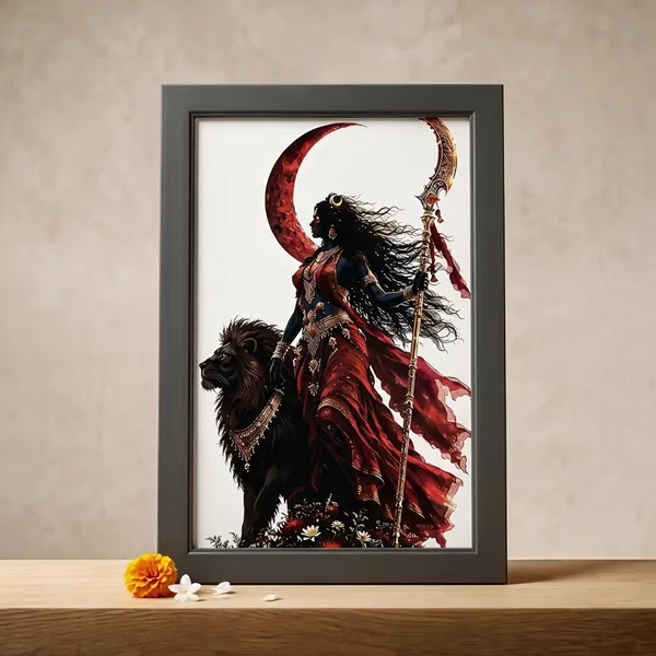 Pvc_Frame_Devotional_Goddess_With_Lion_Sword_Framed_Wall_Art