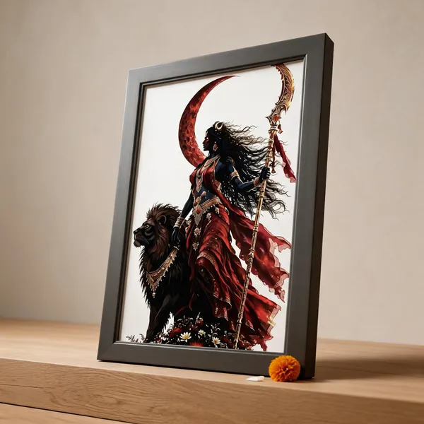 Pvc_Frame_Devotional_Goddess_With_Lion_Sword_Framed_Wall_Art