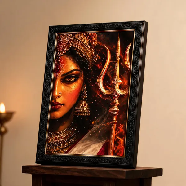 Pvc_Frame_Devotional_Goddess_Trishul_Gold_Accent_Framed_Wall_Art
