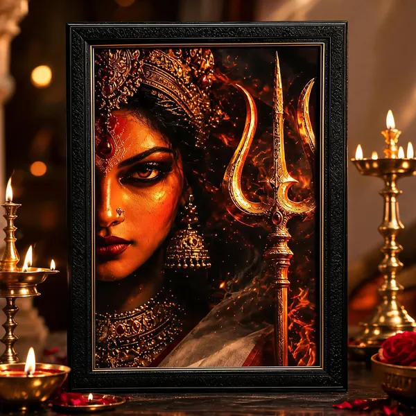 Pvc_Frame_Devotional_Goddess_Trishul_Gold_Accent_Framed_Wall_Art