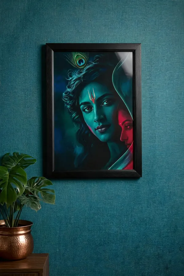 Pvc_Frame_Devotional_Radha_Krishna_Peacock_Feather_Framed_Wall_Art
