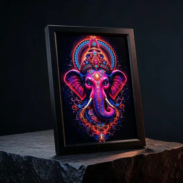 Pvc_Frame_Devotional_Lord_Ganesha_Multicolor_Framed_Wall_Art