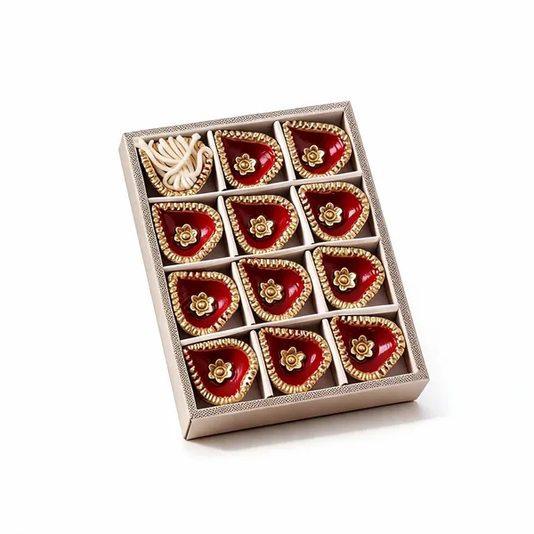 Terracotta_Festive_Gold_Embellished_Red_Diya_Set_With_Cotton_Wicks_-_Pack_of_2